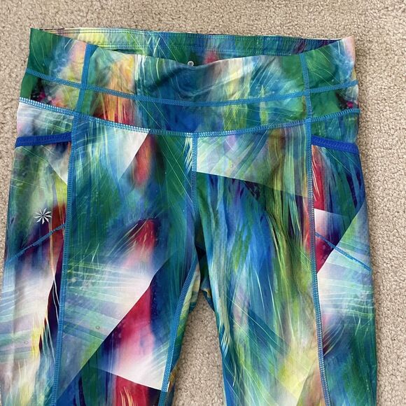 Athleta Leggings Womens Small Blue Green Cropped Colorful Casual Workout Pants - Picture 2 of 12